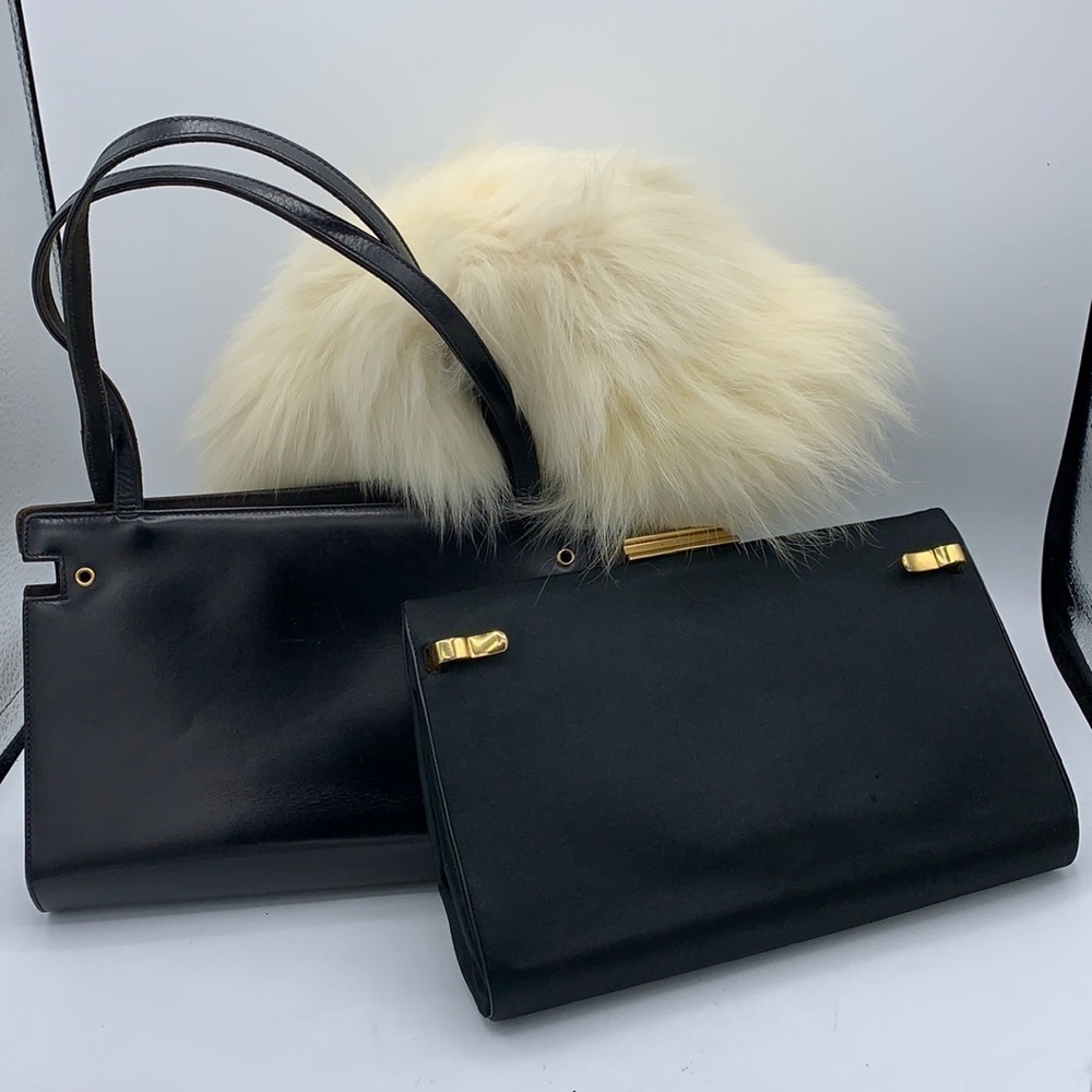 Gucci | Vintage 3 Way Convertible 60’s Black Leather Day To Evening Bag & Clutch
